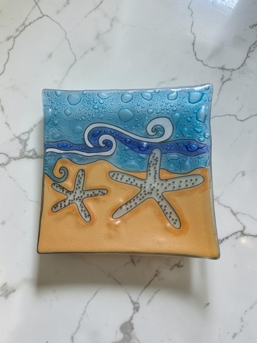 Handmade Fused Art Glass Starfish Beach Tray Decorative Catchall Plate (EUC)